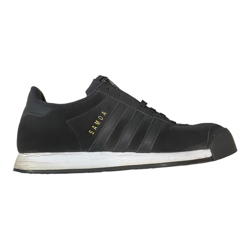 Adidas Men’s Samoa Sneakers Dark Grey with Grey Stripes Gold Lettering Size 9